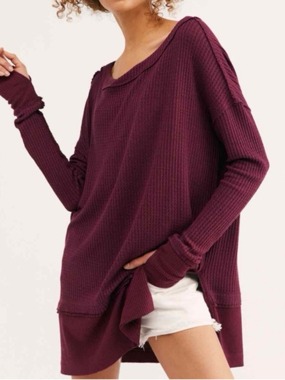 Free People We The Free - North Shore Thermal Knit Tunic Top In Fig Sorbet